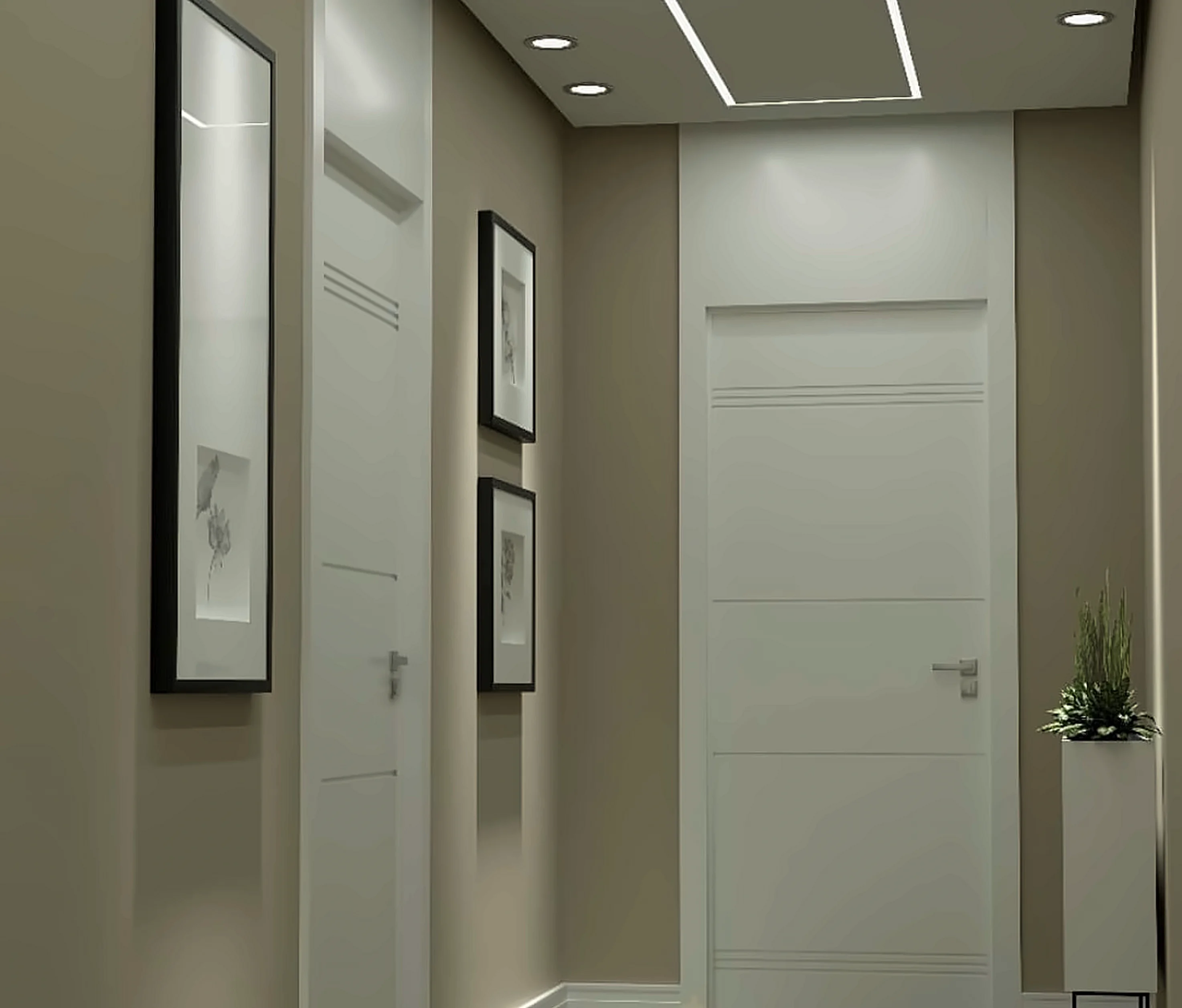Corredor com portas internas brancas em WPC